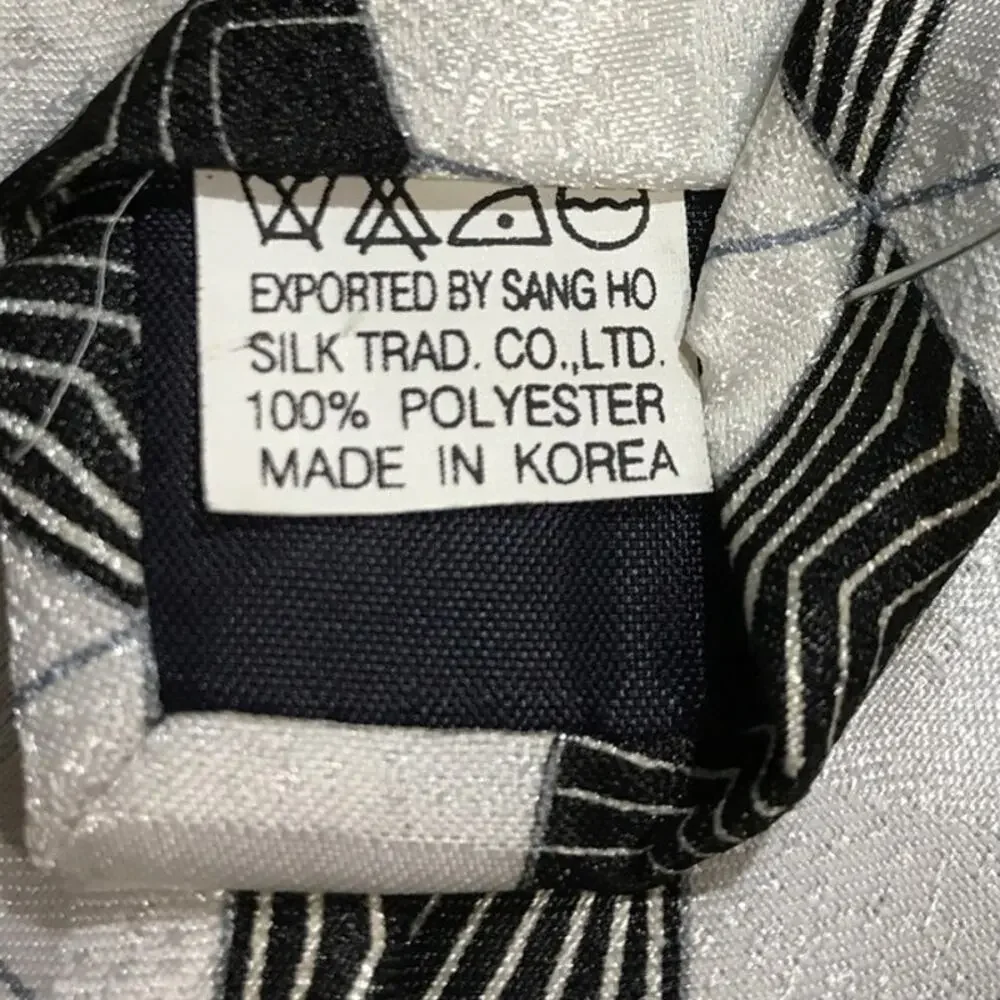 Sang Ho Silk Trad Co. White Black Wide Classic Mens Necktie 58”